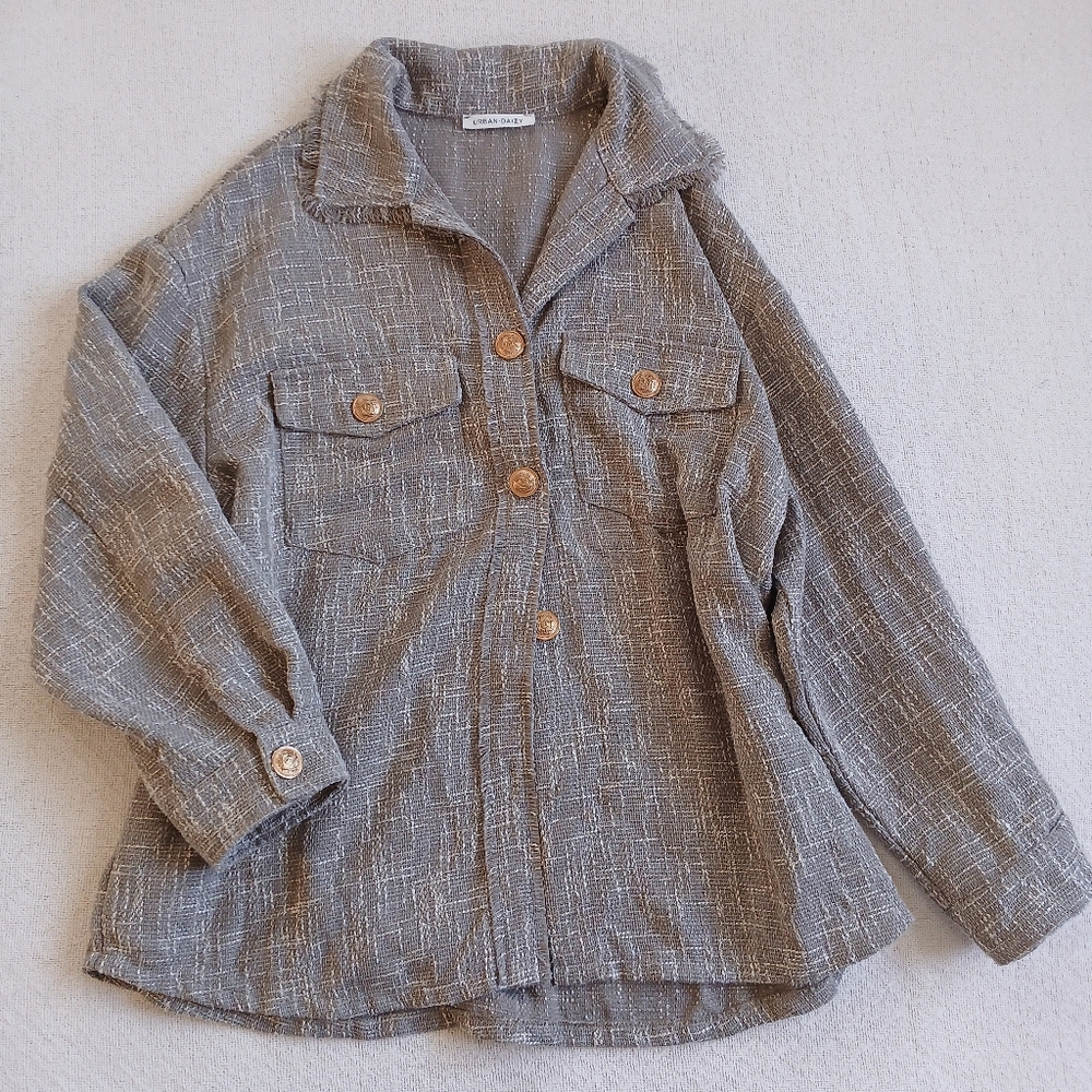 urban daizy ♡ tweed herringbone shacket old money large button down shirt jacket